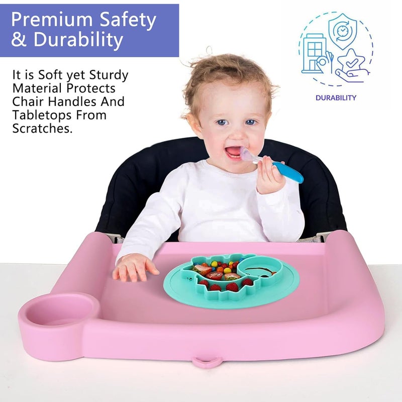 Failun Silicone Baby Dining Tray Compatible with Inglesina Fast Table Chair & Other Hook-On High Chairs,Portable Clip-On Fast Table Chair Baby Tray, Dishwasher Safe & BPA Free (Pink) - Image 3
